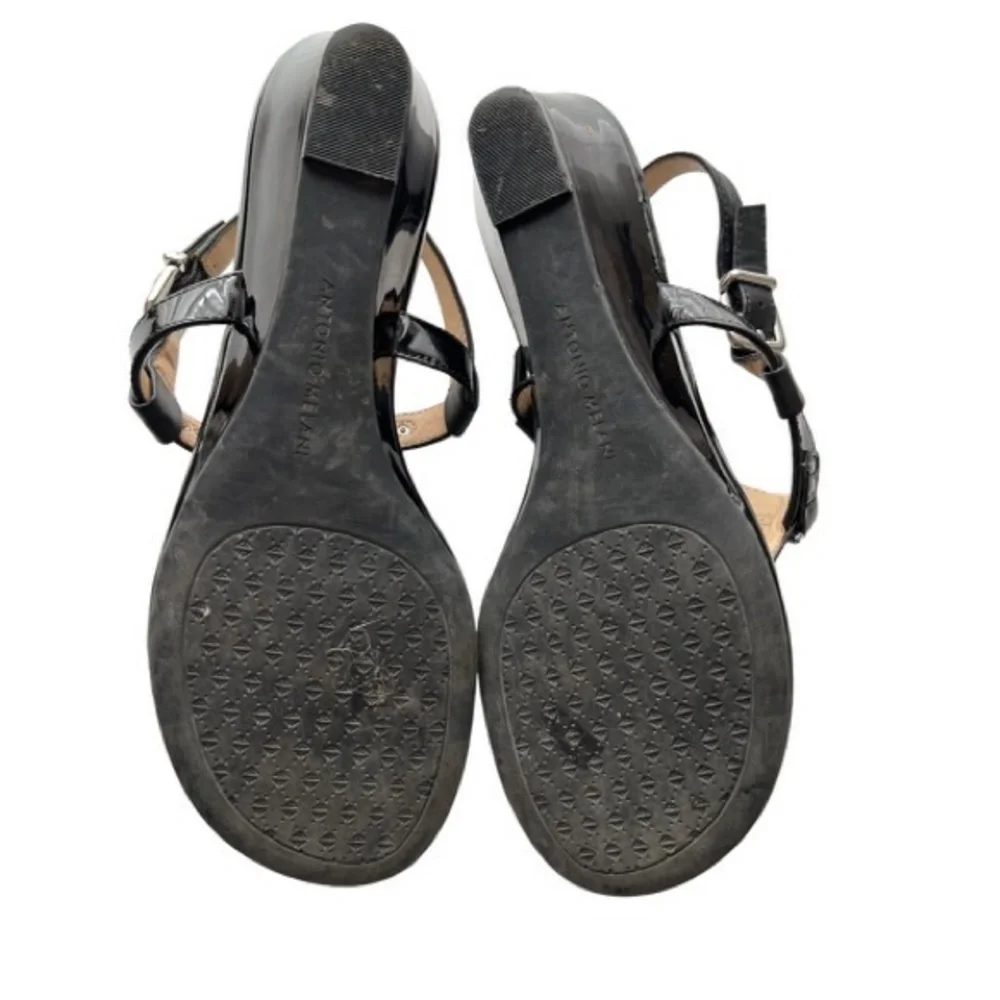 ANTONIO MELANI | Dress Sandals | Black Patent Leather | Size 8